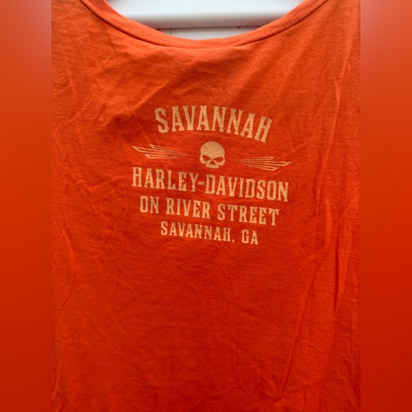 Harley-Davidson Women's Orange V-Neck Top, Size Medium. From Savannah, Ga. - Picture 5 of 5